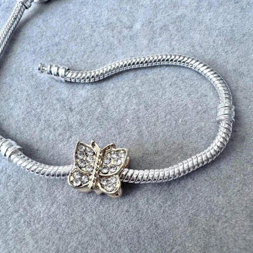 Gold Rhinestone Tone Crystal Butterfly European Bead Charm fits PANDORA